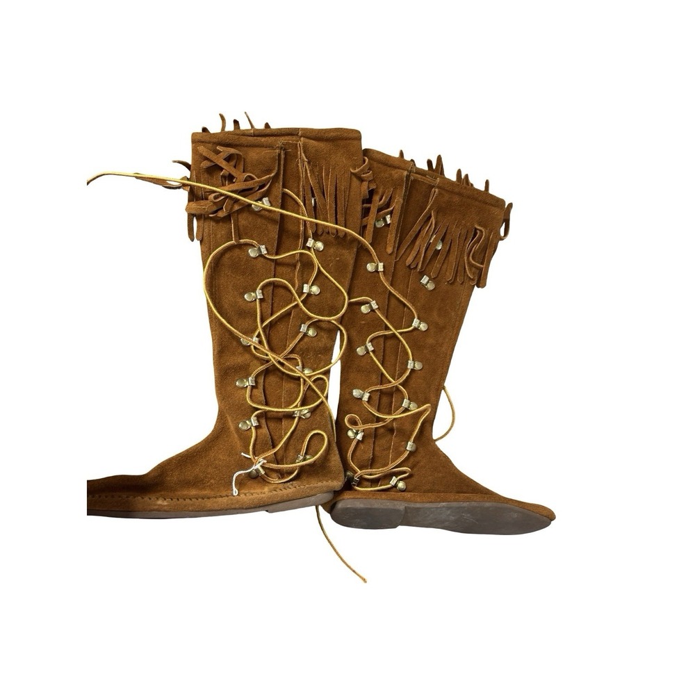 Vintage Minnetonka Womens Moccasins Fringe Suede Leather Tall Boots 1572 Size 8